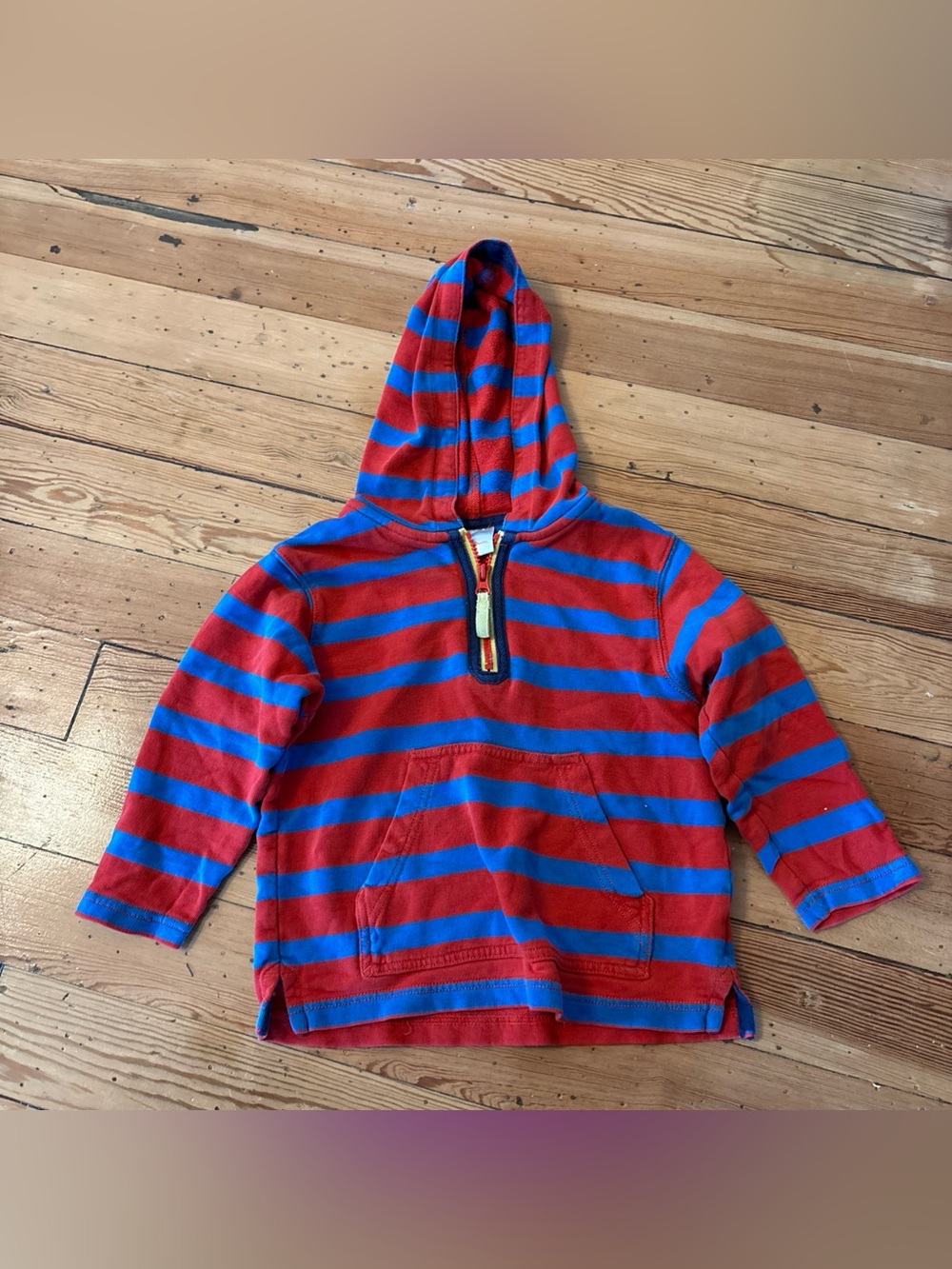 Hanna andersson Red Striped Terry Cotton Hoodie 1/4 Zip 100/4 Primary Pinhole*
